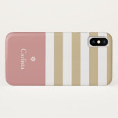 Coques Case-Mate iPhone Large Tan Horizontal Stripes rose Nom et marguerit (Dos (Horizontal))