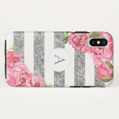 Coques Case-Mate iPhone L'argent floral rose d'aquarelle barre le (Dos (Horizontal))