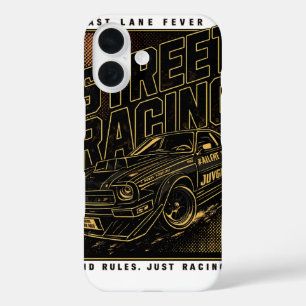 Coques iPhone 16 L'art de la voiture de sport rétro Fast Lane Fever