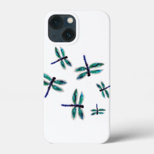 Etui iPhone 13 Mini L'art des libellules turquoise