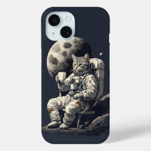 Coque Pour iPhone 15 L'astronaute Chat ayant une coupe de café