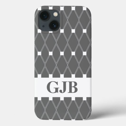 Coques Case-Mate iPhone Latis de Jacquard gris avec monogramme (Verso)