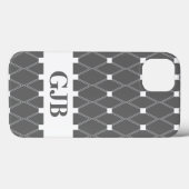Coques Case-Mate iPhone Latis de Jacquard gris avec monogramme (Verso (horizontal))