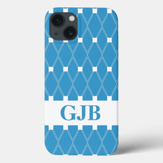 Coques Case-Mate iPhone Lattice Jacquard bleu avec monogramme (Verso)
