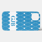 Coques Case-Mate iPhone Lattice Jacquard bleu avec monogramme (Verso (horizontal))