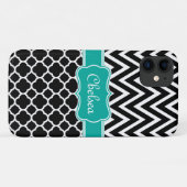 Coques Case-Mate iPhone Lattice noir / Chevron Motif Nom Turquoise (Dos (Horizontal))