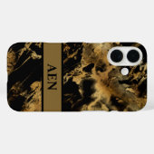 Coques Case-Mate iPhone Lavage à l'aquarelle de marbre noir et or Monogram (Verso (horizontal))