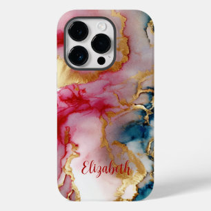 Coque Pour iPhone 14 Pro Lavage Monogram Rose Bleu Or Splash Aquarelle