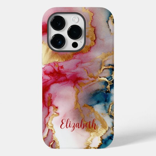 Coques Case-Mate iPhone Lavage Monogram Rose Bleu Or Splash Aquarelle (Verso)