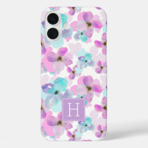 Coques iPhone 16 Plus Lavande Aquarelle Fleurs Monogramme