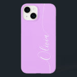 Coque Pour iPhone 14 Lavande Blanc Élégant Calligraphie Nom du script<br><div class="desc">Lavender Elegant White Calligraphy Script Personnalisé Nom iPhone 14 Smart Phone Boîtes dispose d'un design moderne et tendance simple et élégant avec votre nom personnalisé dans élégante calligraphie manuscrite typographie de script sur un arrière - plan lavande. Conçu par ©Evco Studio www.zazzle.com/store/evcostudio</div>