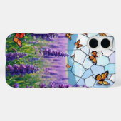 Coques Case-Mate iPhone Lavandre et papillons à Dusk Stainglass (Verso (horizontal))