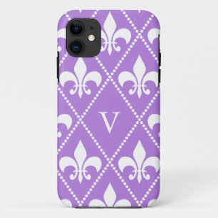 Coques Pour iPhone Lavender Fleur de Lis avec monogramme