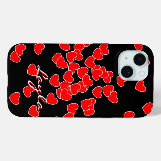 Coques Case-Mate iPhone Layla - Modèle Texte, Coeurs Rouges Flambés Sur No (Verso (horizontal))