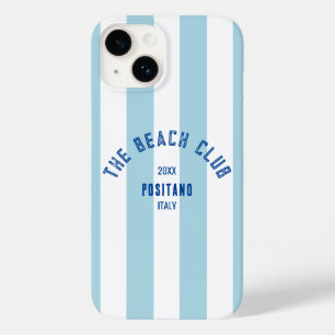 Coque Pour iPhone 14 Le Beach Club Crest Blue Cabana Stripe