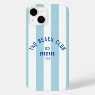 Coque Pour iPhone 14 Le Beach Club Crest Blue Cabana Stripe