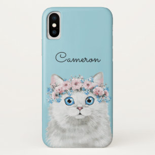Case-Mate iPhone Case Le chat floral blanc doux ajoutent votre nom