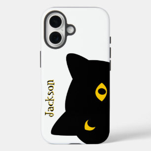 Coques iPhone 16 Le chat noir vous regarde avec les yeux dorés cout