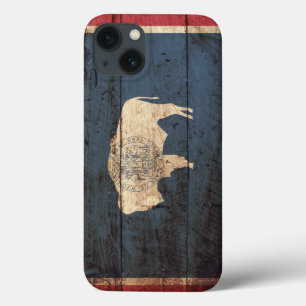 iPhone 13 Coque Le drapeau de l'État du Wyoming sur le vieux grai