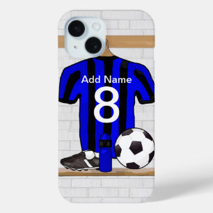 Coque Pour iPhone 15 Le football Jersey noir et bleu personnalisé du