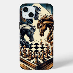 Coque iPhone 15 Mini Le jeu des chevaliers - les échecs rencontre l'ima