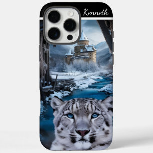 Coques iPhone 16 Pro Max Le léopard des neiges par le château d'hiver