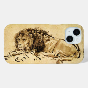 Coque Pour iPhone 15 LE LION DU CAP ALLONGÉ, Sépia antique, Noir