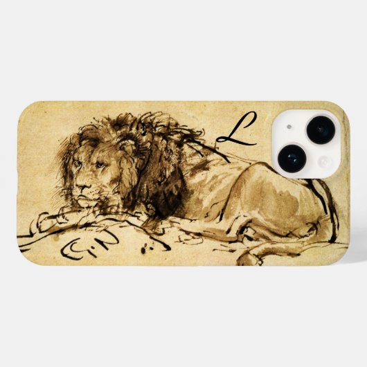 Coques Case-Mate iPhone LE LION DU CAP MENANT, Sepia, Monogramme noir (Verso (horizontal))