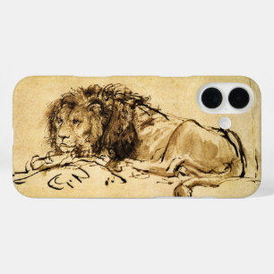 Coques iPhone 16 Plus LE LION DU CAP MENANT VERS LE BAS, sépia antique,