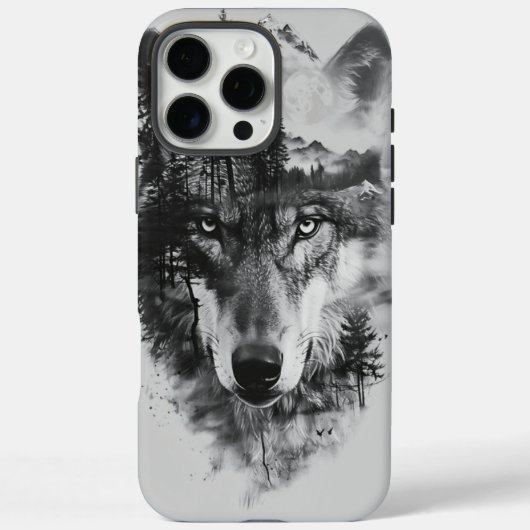 Coques Case-Mate iPhone Le loup fusionne avec la scène forestière lune (Verso)