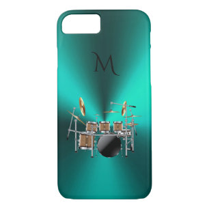 Coque Case-Mate Pour iPhone Le monogramme Teal métallique bat du tambour de la