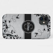 COQUES Case-Mate iPhone LE NOIR ARGENTÉ TOURBILLONNE VOTRE MONOGRAMME (Dos (Horizontal))