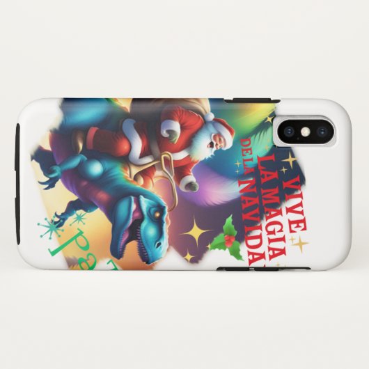 Coques Case-Mate iPhone Le Père Noël sur un T rex (Dos (Horizontal))