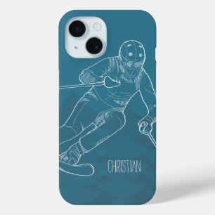 Coque Pour iPhone 15 Le skieur personnalisé a esquissé le dessin sur 