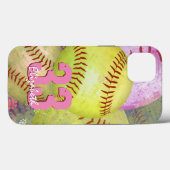 Coques Case-Mate iPhone Le softball personnalisé de la fille (Verso (horizontal))