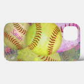 Coques Case-Mate iPhone Le softball personnalisé de la fille (Verso (horizontal))