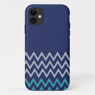 Coque iPhone 11 Le zigzag bleu de chevron barre le motif de très