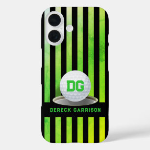 Coques iPhone 16 Lecteur Golf Initiales vertes fraîches
