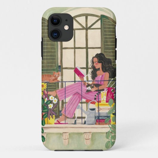 Coques Case-Mate iPhone Lecture de filles sur le balcon d'été avec chats (Dos)