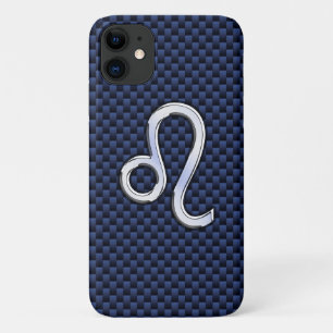 Coques Pour iPhone Léo Zodiac Sign on Navy Blue Carbon Fiber Print