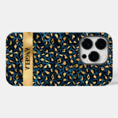 Coques Case-Mate iPhone Léopard bleu foncé et doré (Verso (horizontal))