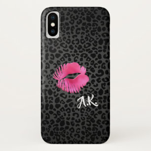 Coque Case-Mate Pour iPhone Léopard de noir de baiser de Lipgloss de roses