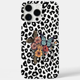 Coques iPhone 16 Pro Max Léopard des neiges croisé, Fleurs et Papillons