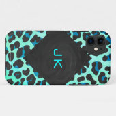 Coques Case-Mate iPhone Léopard noir et Turquoise (Dos (Horizontal))