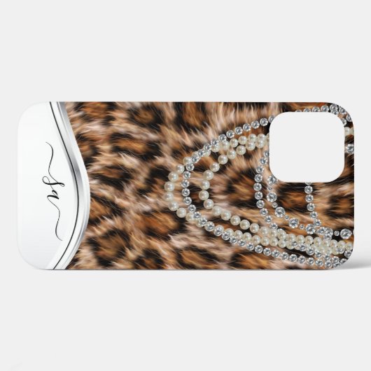 Coques Case-Mate iPhone Leopard Nom manuscrit Pearl Diamond Collier (Verso (horizontal))