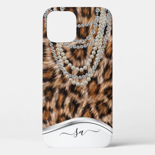 Coques Case-Mate iPhone Leopard Nom manuscrit Pearl Diamond Collier (Verso)