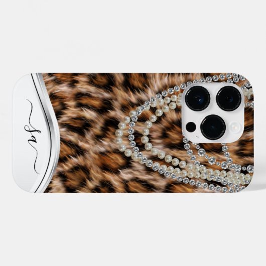 Coques Case-Mate iPhone Leopard Nom manuscrit Pearl Diamond Collier (Verso (horizontal))