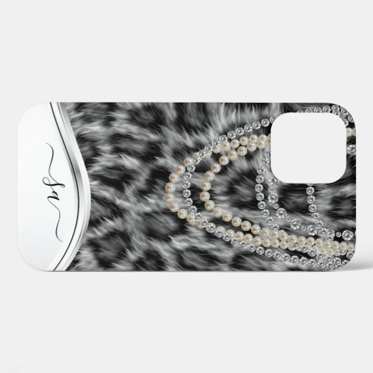 Coques Case-Mate iPhone Leopard Nom manuscrit Pearl Diamond Collier C (Verso (horizontal))