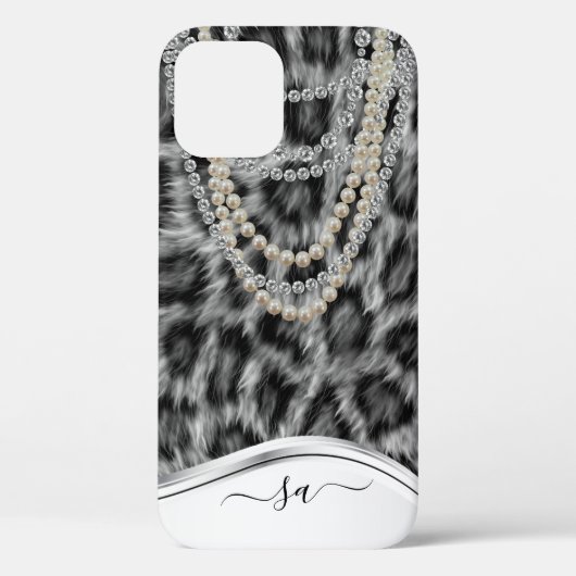 Coques Case-Mate iPhone Leopard Nom manuscrit Pearl Diamond Collier C (Verso)