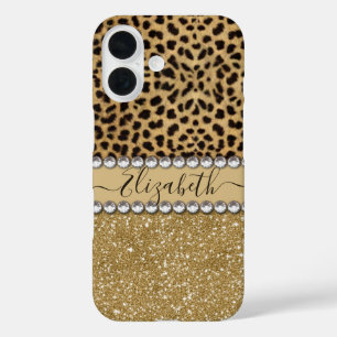 Coques iPhone 16 Léopard Spot Gold Glitter Rhinestone PHOTO PRINT